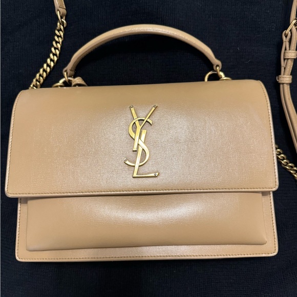 Yves Saint Laurent Beige Leather Satchel with Gold Accents - Picture 1 of 16